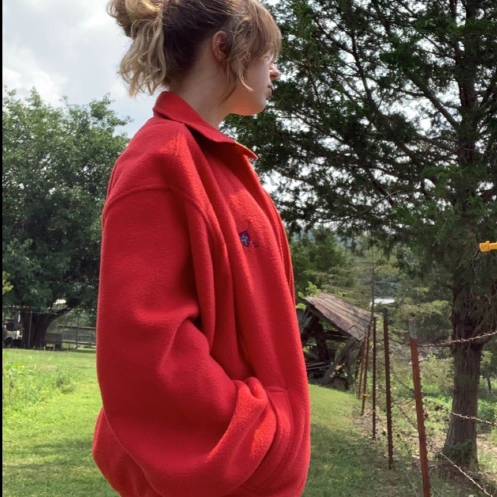 Vintage Bugle Boy Cozy Fleece Full-zip Jacket Unisex Plush Soft! Bright Red